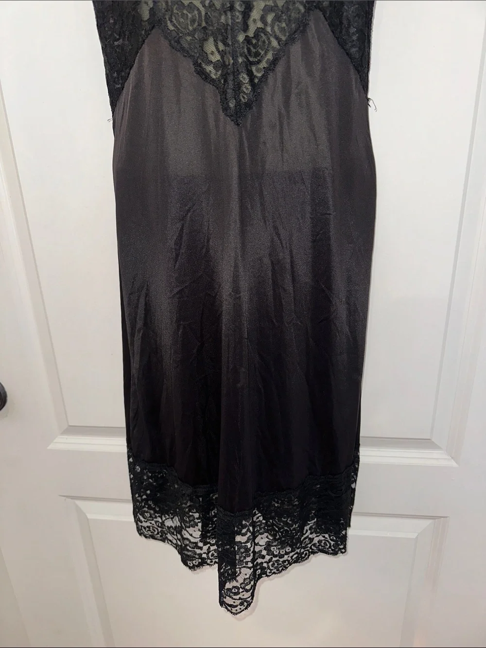 Vintage 60s Vanity Fair Black Nylon Full Slip with Lace Bodice & Trim - Picture 3 of 7